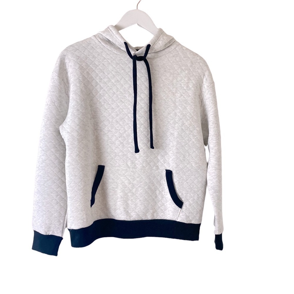 Land's End Quilted Sweat with Hoodie & String Tie Off White/Black Sz M